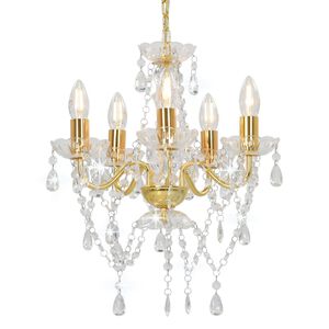 vidaXL L&aacute;mpara de ara&ntilde;a con cuentas de cristal dorado redonda 5 x E14