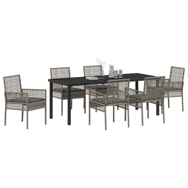 vidaXL Conjunto de Comedor de Jard&iacute;n 7 pcs Gris rat&aacute;n sint&eacute;tico