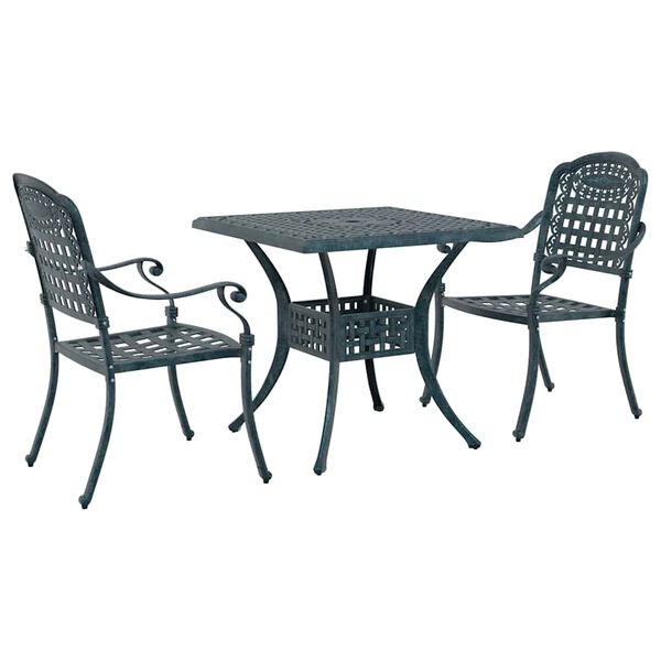 vidaXL Conjunto de mesa de jard&iacute;n 3 pcs Verde Aluminio fundido