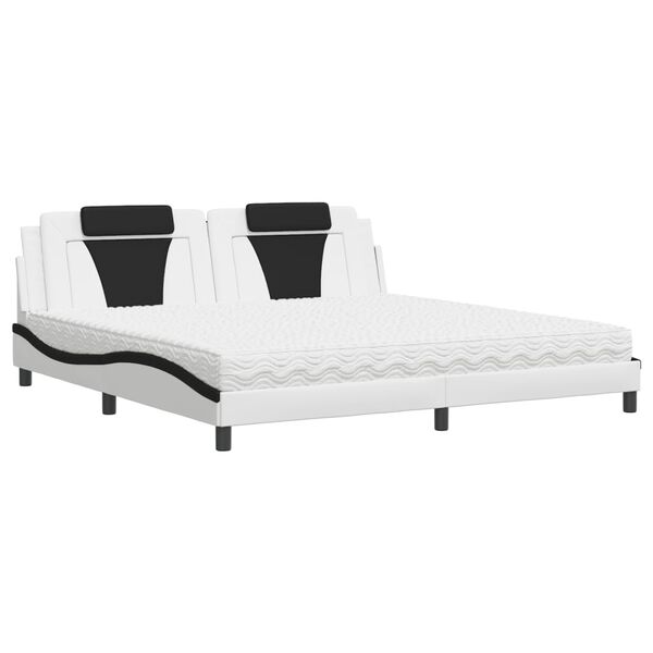 vidaXL Cama Viana con colch&oacute;n cuero sint&eacute;tico blanco y negro 200x200 cm