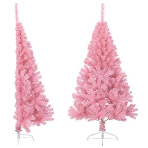 vidaXL Medio &aacute;rbol de Navidad artificial con soporte PVC rosa 150 cm