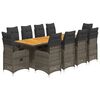vidaXL Set de mesa y sillas de jard&iacute;n 11 pzas y cojines rat&aacute;n PE gris