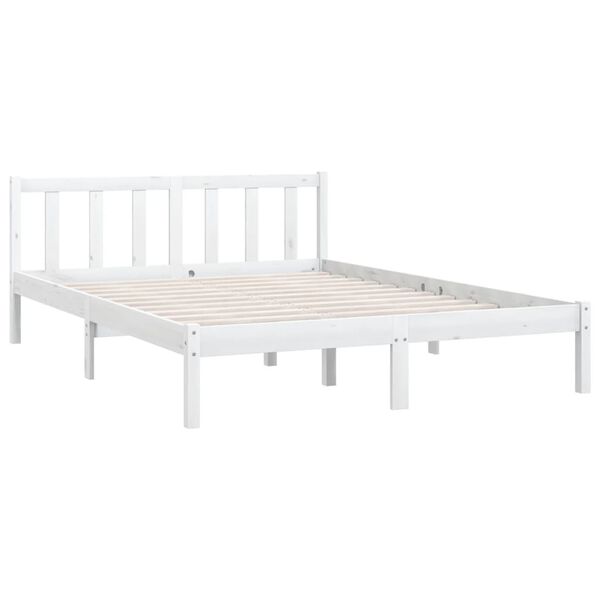 vidaXL Estructura de cama doble sin colch&oacute;n madera maciza blanco