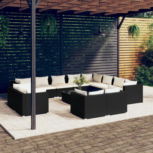 vidaXL Set de muebles de jard&iacute;n 13 pzas cojines rat&aacute;n sint&eacute;tico negro