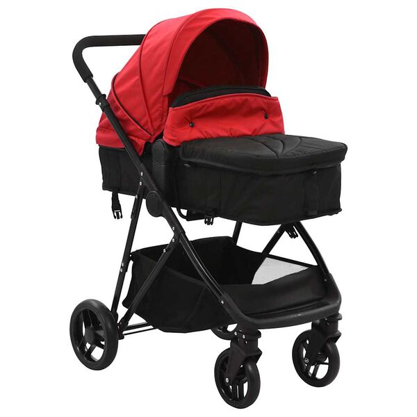 vidaXL Cochecito/Silla de beb&eacute; 2 en 1 acero rojo y negro