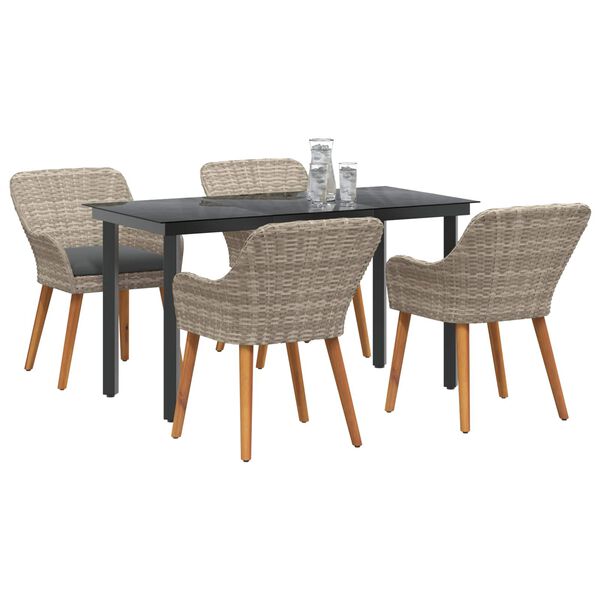 vidaXL Conjunto de Comedor de Jard&iacute;n 5 pcs Gris Claro rat&aacute;n sint&eacute;tico