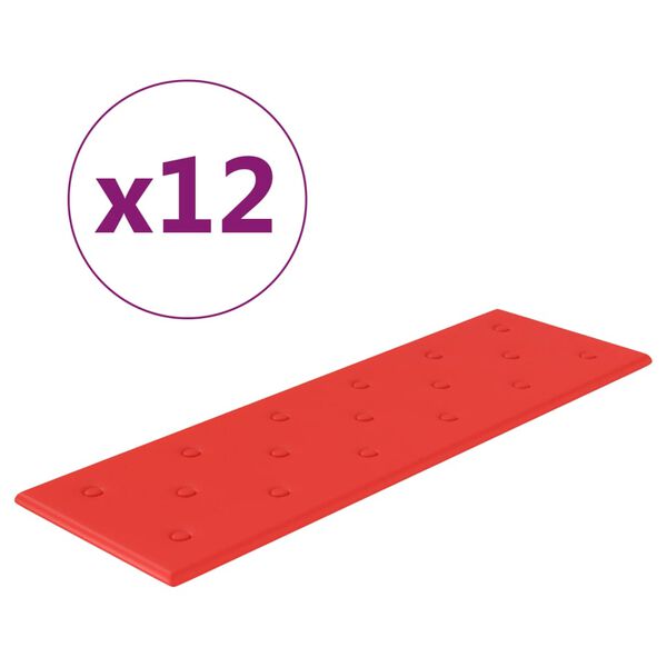 vidaXL Paneles de pared 12 uds cuero sint&eacute;tico rojo 90x30 cm 3,24 m&sup2;