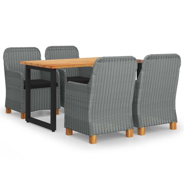 vidaXL Juego muebles jard&iacute;n 5 pzas cojines rat&aacute;n sint&eacute;tico gris claro