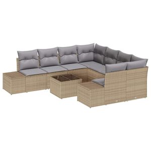 vidaXL Conjunto de sof&aacute; de jard&iacute;n 9 uds. Beige y gris rat&aacute;n sint&eacute;tico