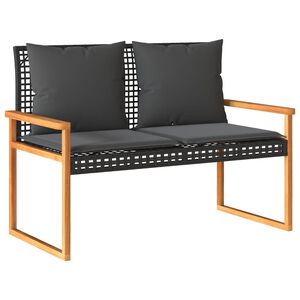 vidaXL Banco de jard&iacute;n con coj&iacute;n rat&aacute;n sint&eacute;tico negro y madera acacia