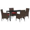 vidaXL Juego de mesa y sillas 5 uds. Marr&oacute;n y Rojo Rat&aacute;n sint&eacute;tico