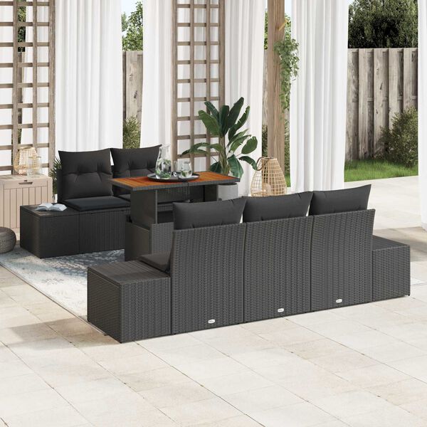 vidaXL Conjunto de Comedor de Jard&iacute;n con coj&iacute;n 6 pcs Negro y Marr&oacute;n