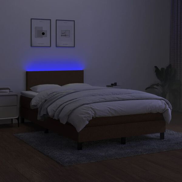 vidaXL Cama box spring con colch&oacute;n y LED tela marr&oacute;n oscuro 120x190 cm