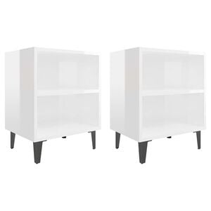 vidaXL Mesitas de noche patas metal 2 uds blanco brillo 40x30x50 cm