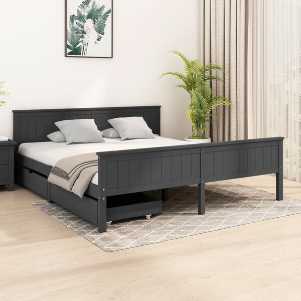 vidaXL Estructura de cama 2 cajones madera pino gris oscuro 180x200 cm