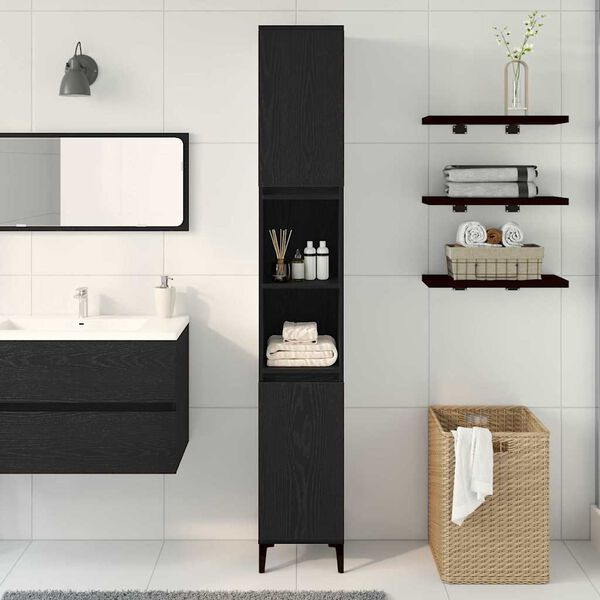vidaXL Gabinete de Baño con estante Roble Negro 30 x 30 x 190 cm