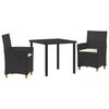 vidaXL Conjunto de Comedor de Jard&iacute;n 3 uds. Negro rat&aacute;n sint&eacute;tico