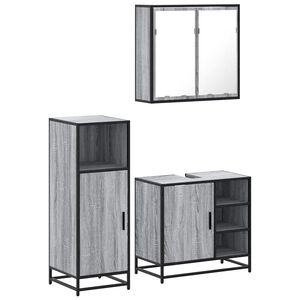 vidaXL Set de muebles de ba&ntilde;o 3 pzas madera contrachapada gris sonoma