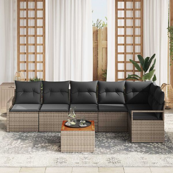 vidaXL Conjunto de sof&aacute;s de jard&iacute;n 7 pcs Gris rat&aacute;n sint&eacute;tico