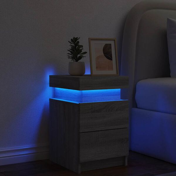vidaXL Mesita de noche con luces LED gris Sonoma 35x39x55 cm