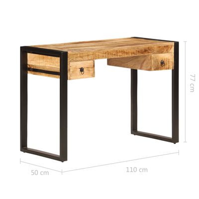 vidaXL Mesa de escritorio 2 cajones madera maciza mango 110x50x77 cm