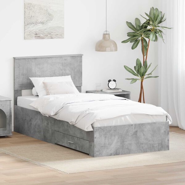 vidaXL Estructura de cama con cabecera Gris Concreto 90 x 190 cm