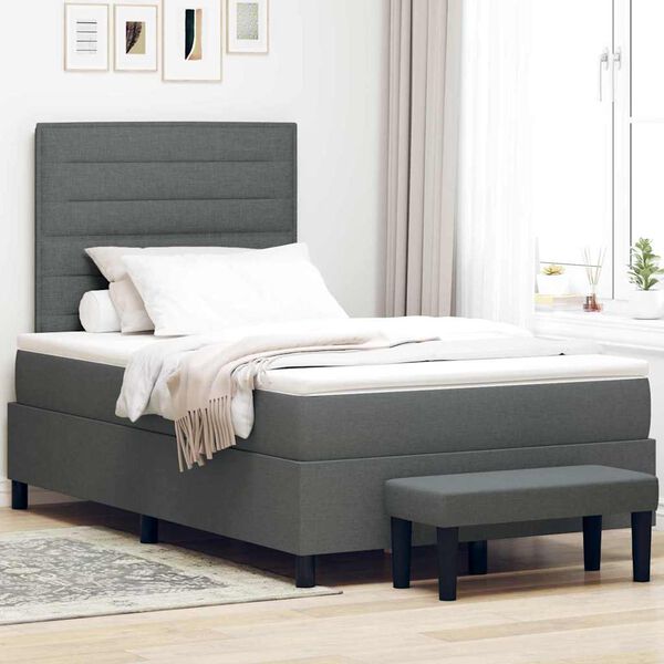 vidaXL Cama tipo Box Spring con colch&oacute;n Gris oscuro 120 x 190 cm tela