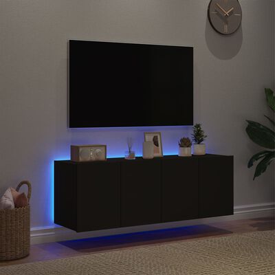 vidaXL Muebles de TV de pared con luces LED 2 uds negro 60x35x41 cm