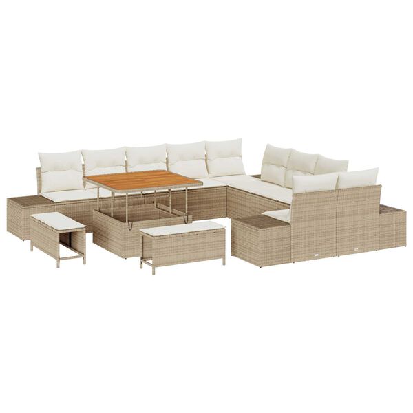 vidaXL Conjunto de sof&aacute; de jard&iacute;n con coj&iacute;n 13 pcs Beige y Crema