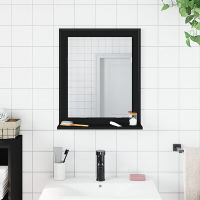 vidaXL Espejo de baño con estante madera ingeniería negro 50x12x60 cm