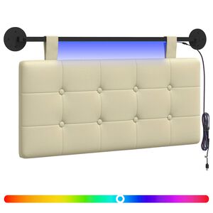 vidaXL Cabecero colgante Con luz LED Crema Cuero sint&eacute;tico