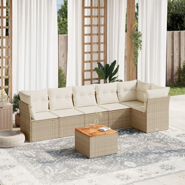 vidaXL Set sof&aacute;s de jard&iacute;n 7 piezas y cojines rat&aacute;n sint&eacute;tico beige