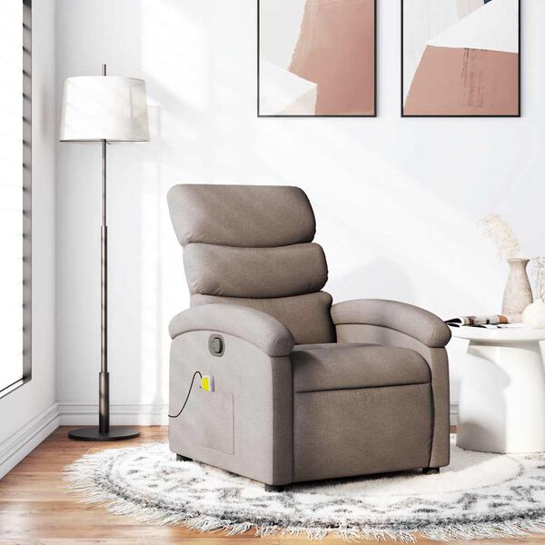 vidaXL Sill&oacute;n de masaje reclinable de tela gris taup&eacute;