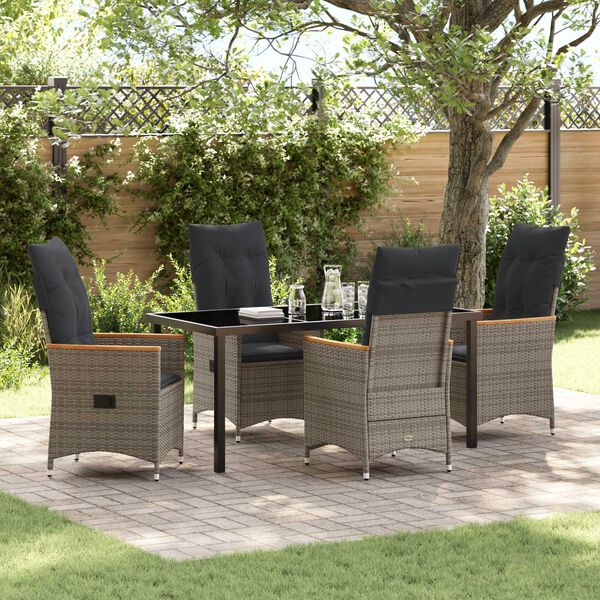 vidaXL Conjunto de Comedor de Jard&iacute;n 5 pcs Gris rat&aacute;n sint&eacute;tico