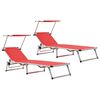 vidaXL Tumbonas plegables con techo 2 uds aluminio y textilene rojo
