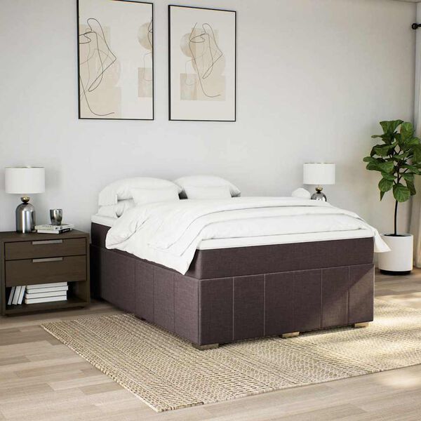 vidaXL Cama box spring con colch&oacute;n tela marr&oacute;n oscuro 140x190 cm