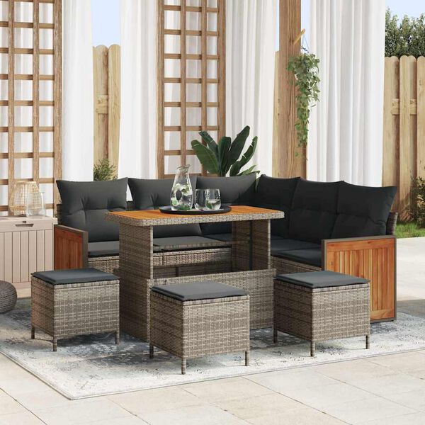 vidaXL Conjunto de sof&aacute;s de jard&iacute;n 9 pcs Gris rat&aacute;n sint&eacute;tico