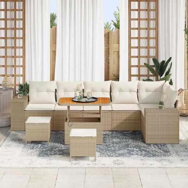 vidaXL Conjunto de sof&aacute; de jard&iacute;n con coj&iacute;n 9 pcs Beige y Crema