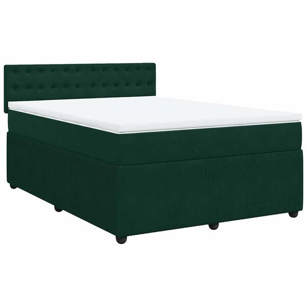 vidaXL Cama box spring con colch&oacute;n terciopelo verde oscuro 140x190 cm