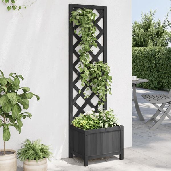 vidaXL Jardinera con enrejado madera maciza de abeto negro