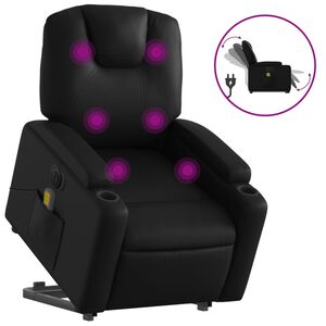 vidaXL Sill&oacute;n de masaje elevable el&eacute;ctrico cuero sint&eacute;tico negro