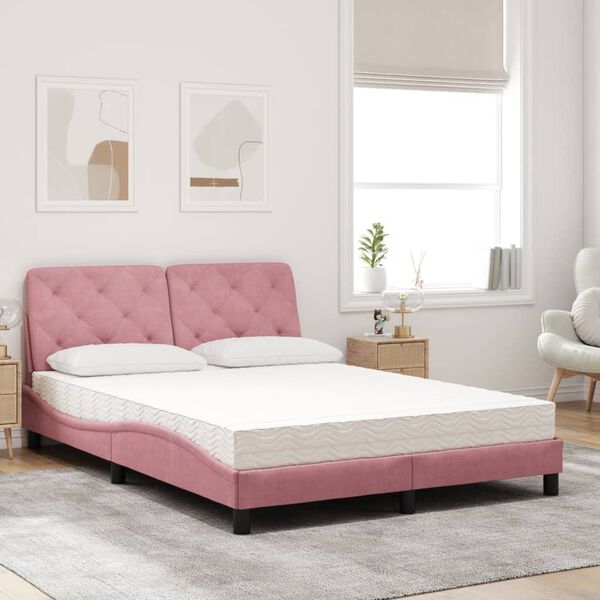 vidaXL Cama con colchón terciopelo rosa 140x190 cm