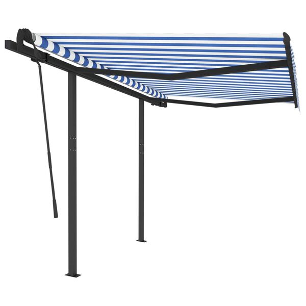 vidaXL Toldo manual retr&aacute;ctil con postes azul y blanco 3x2,5 m