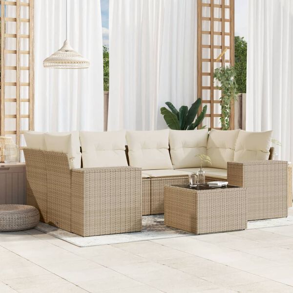 vidaXL Set sof&aacute;s de jard&iacute;n 7 piezas y cojines rat&aacute;n sint&eacute;tico beige