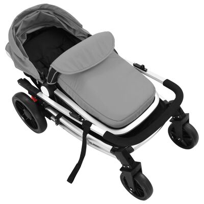 vidaXL Cochecito/Silla de bebé 2 en 1 aluminio gris y negro