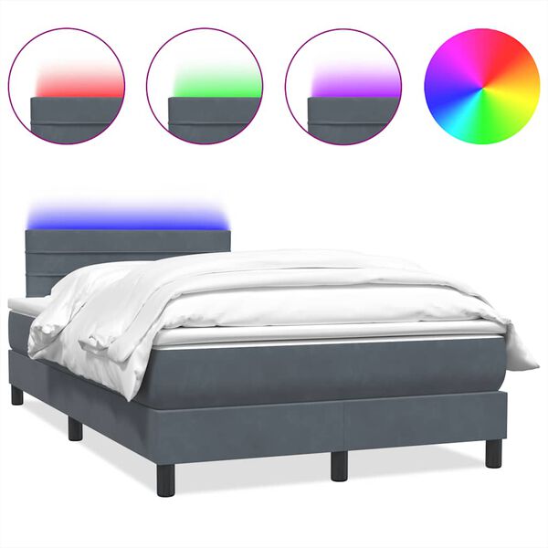 vidaXL Cama box spring con colch&oacute;n y LED terciopelo gris oscuro 120x220 cm