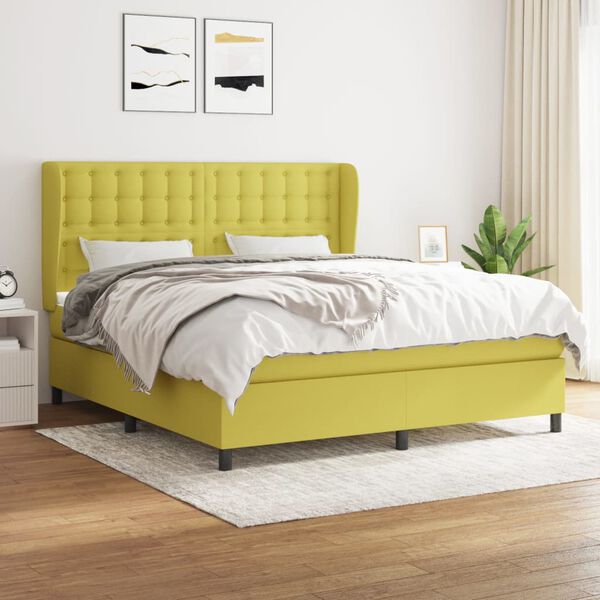 vidaXL Cama box spring con colch&oacute;n tela verde 180x200 cm