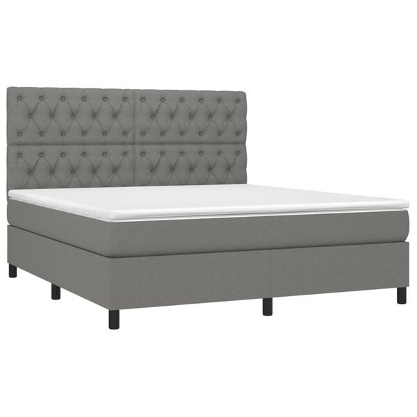 vidaXL Cama box spring con colch&oacute;n tela gris oscuro 160x200 cm