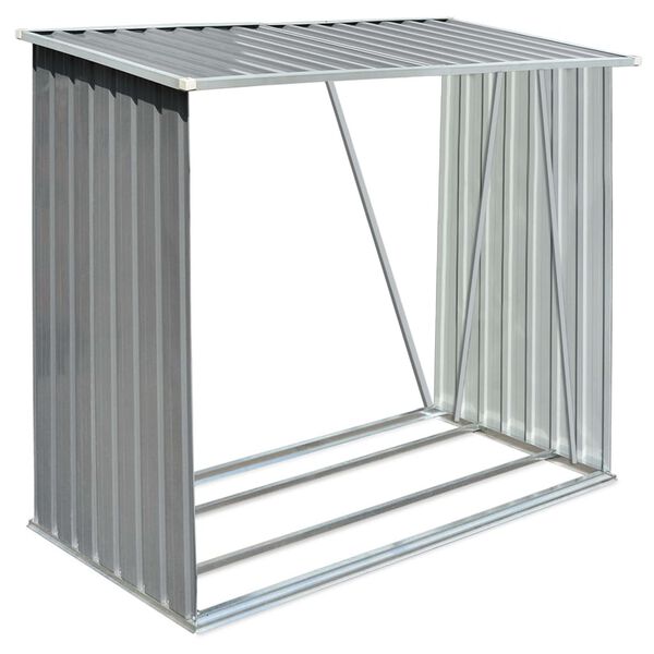 vidaXL Casetilla para le&ntilde;a acero galvanizado gris 163x83x154 cm