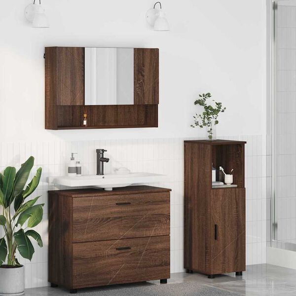 vidaXL Juego de muebles de ba&ntilde;o con caj&oacute;n 3 pcs Roble Marr&oacute;n